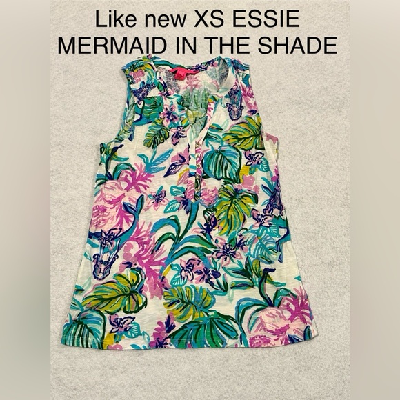 Lilly Pulitzer Tops - EUC LILLY PULITZER XS ESSIE TANK TOP MERMAID IN THE SHADE